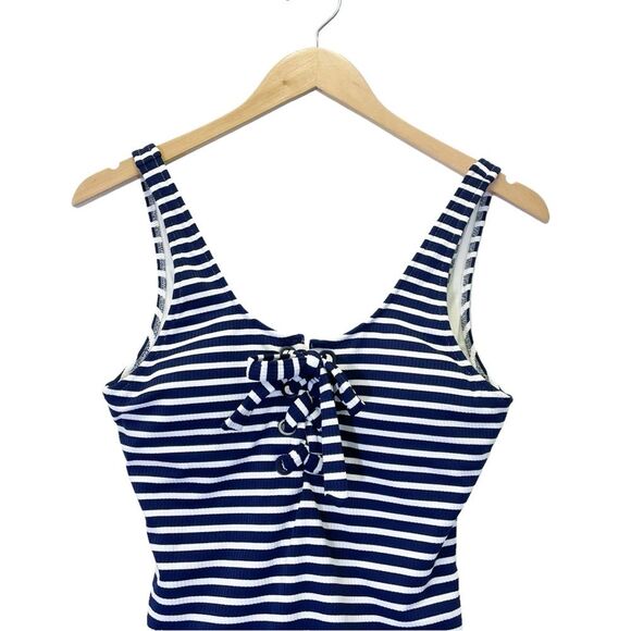 NWT Aerie Lace-Up One Piece Swimsuit Navy & White Stripes Size Small Long NEW - Picture 4 of 12